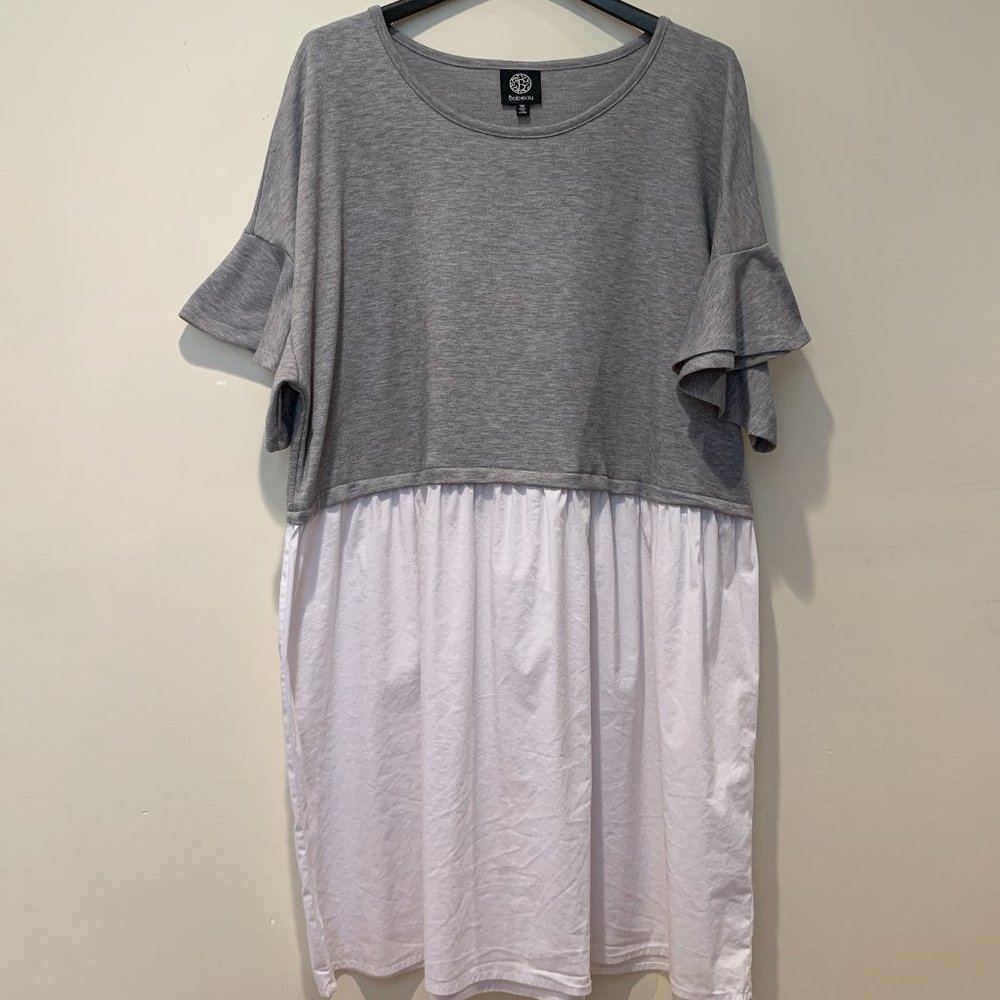 Bobeau Ruffle Sleeve Two-Tone Babydoll Tunic